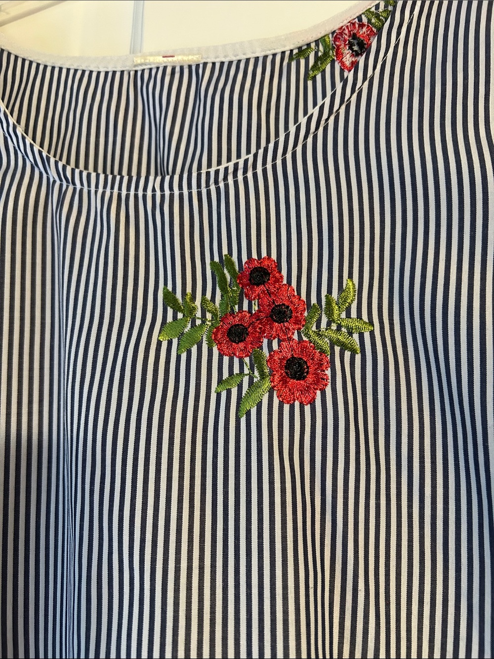 Striped Navy Floral Bell-Sleeve Women’s Top - Picture 2 of 3